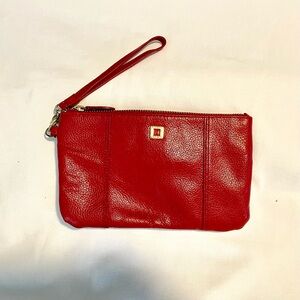 *EUC* LODIS Leather Wristlet - Zippered Closure - Red Soft Pebbled - 8.5” x 5”